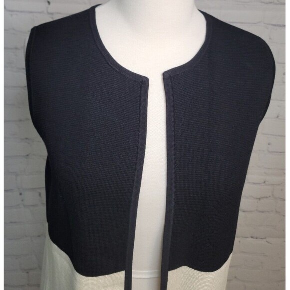 Talbots Petite Women Sleeveless Cardigan Vest Long Sz PM Black Cream Color Block - Picture 4 of 7